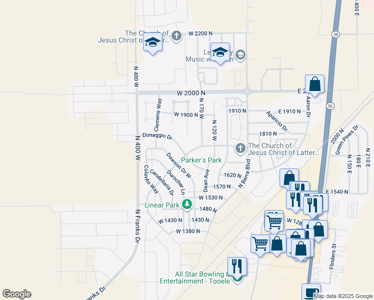 map of restaurants, bars, coffee shops, grocery stores, and more near 212 Drysdale Way in Tooele