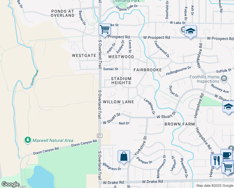 map of restaurants, bars, coffee shops, grocery stores, and more near 3024 Ross Drive in Fort Collins