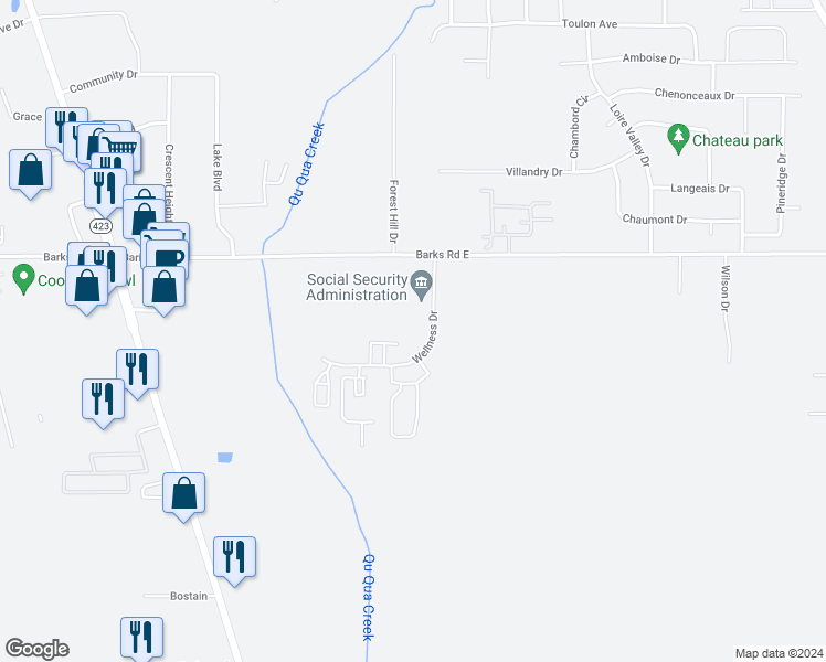 map of restaurants, bars, coffee shops, grocery stores, and more near 1401 Wellness Dr. in Marion