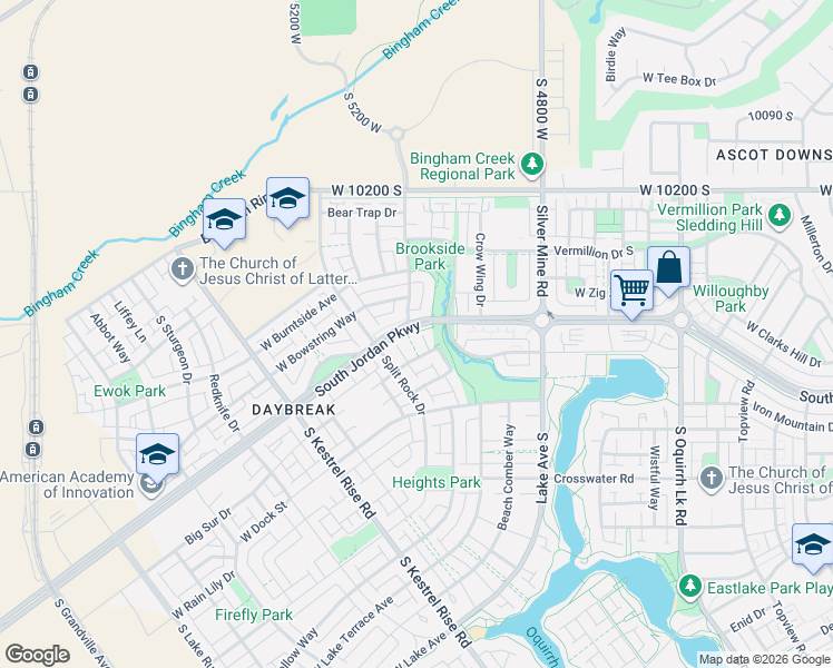 map of restaurants, bars, coffee shops, grocery stores, and more near 6997 South Jordan Parkway West in South Jordan