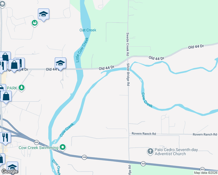 map of restaurants, bars, coffee shops, grocery stores, and more near 9422 Silver Bridge Road in Palo Cedro