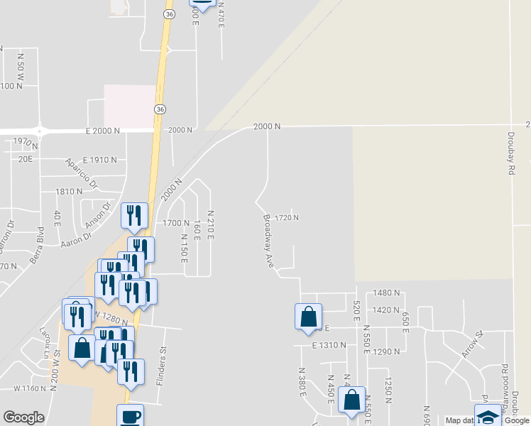 map of restaurants, bars, coffee shops, grocery stores, and more near 1737 Broadway Avenue in Tooele