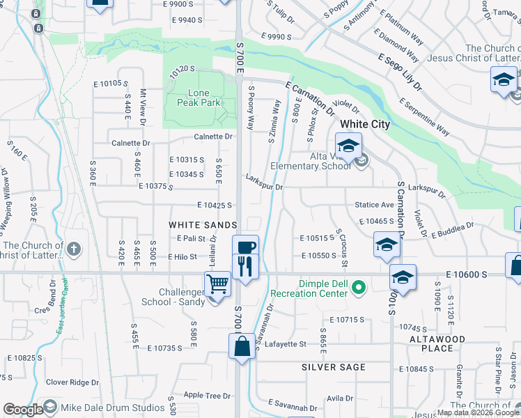 map of restaurants, bars, coffee shops, grocery stores, and more near 723 Sand Dollar Drive in Sandy
