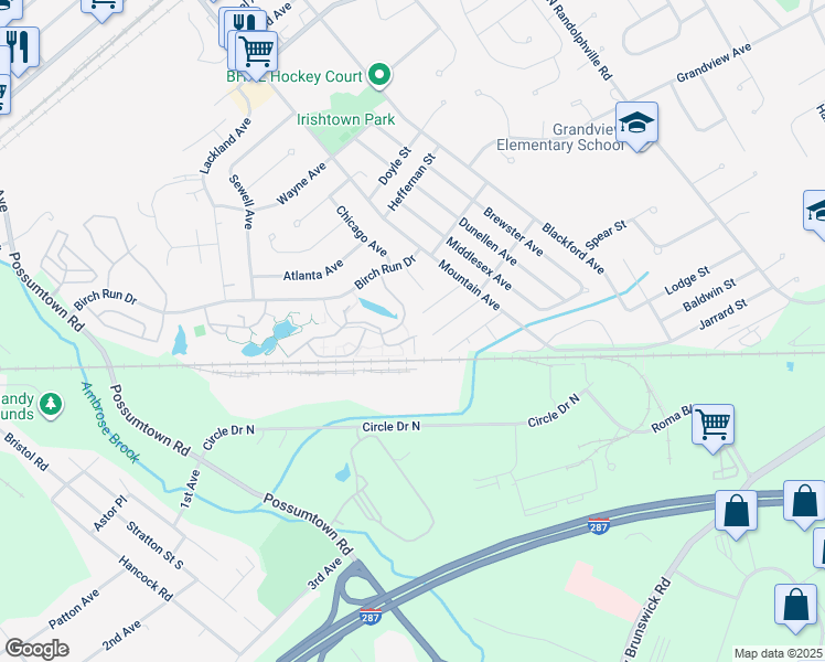map of restaurants, bars, coffee shops, grocery stores, and more near 299 Ventnor Court in Piscataway