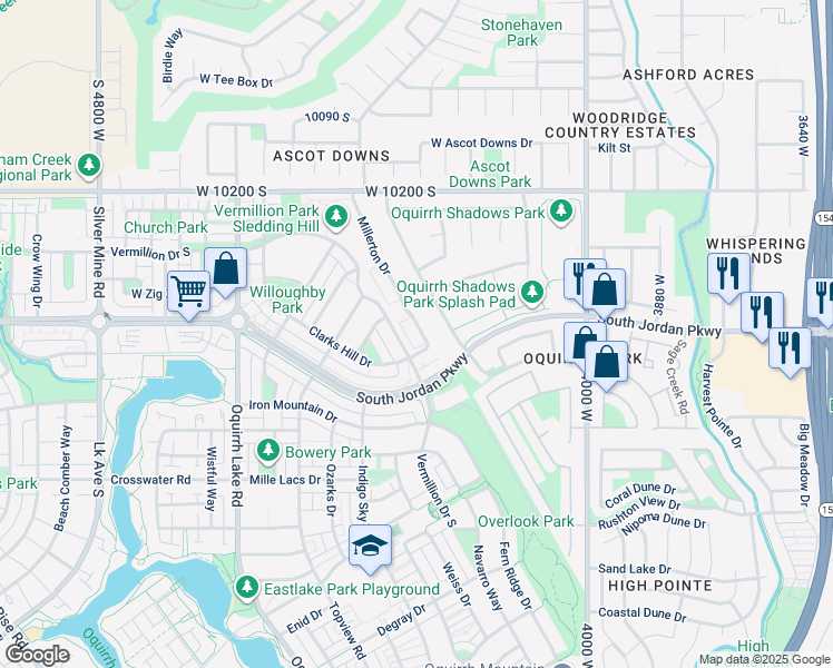 map of restaurants, bars, coffee shops, grocery stores, and more near 10426 Millerton Drive in South Jordan