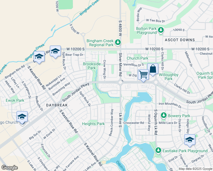 map of restaurants, bars, coffee shops, grocery stores, and more near 4881 South Jordan Parkway West in South Jordan