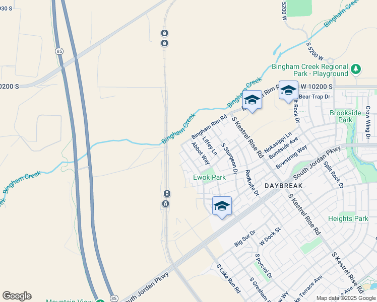 map of restaurants, bars, coffee shops, grocery stores, and more near 10429 Stavanger Drive in South Jordan