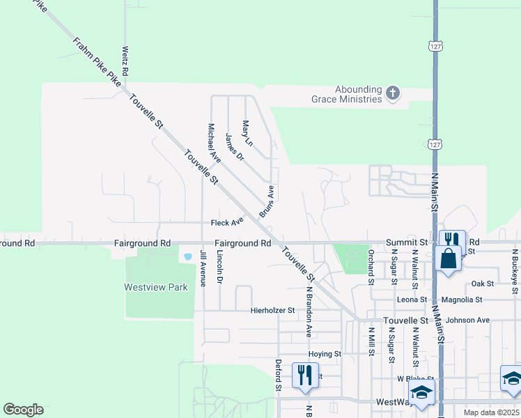 map of restaurants, bars, coffee shops, grocery stores, and more near 601 Bruns Avenue in Celina
