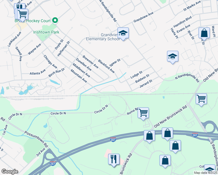 map of restaurants, bars, coffee shops, grocery stores, and more near 27 East Burgess Drive in Piscataway