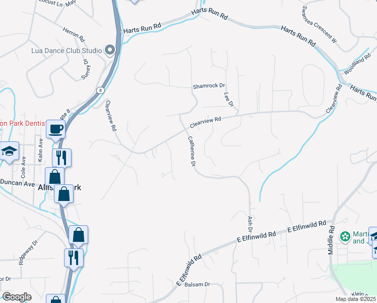map of restaurants, bars, coffee shops, grocery stores, and more near 3954 Catherine Drive in Hampton Township