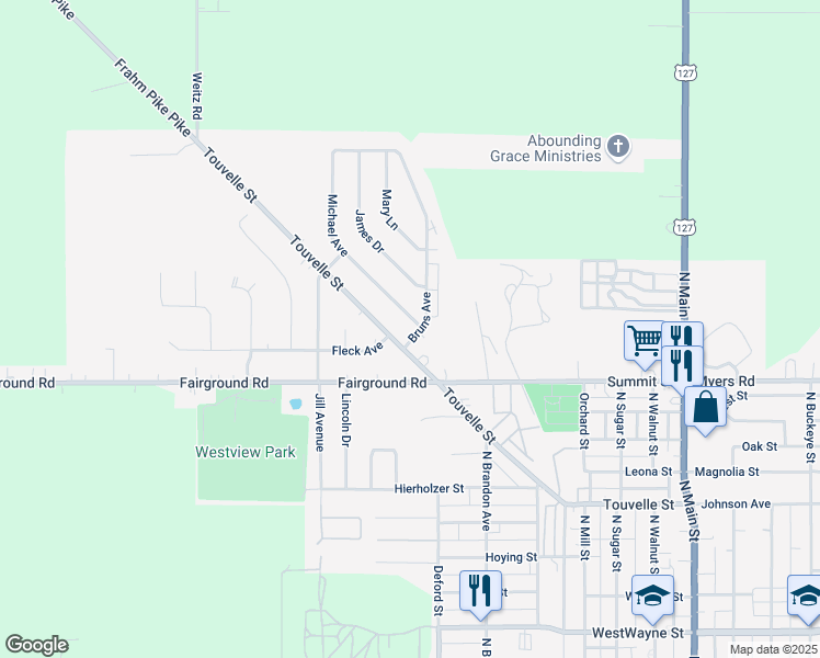 map of restaurants, bars, coffee shops, grocery stores, and more near 601 Bruns Avenue in Celina