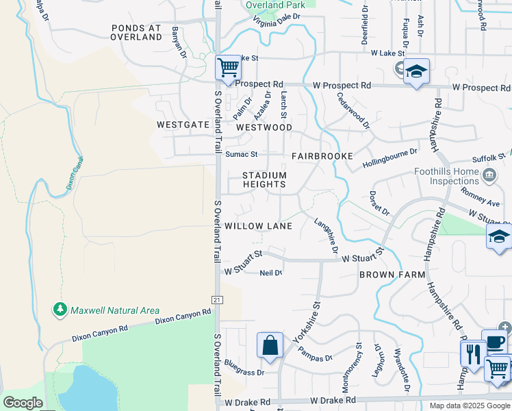 map of restaurants, bars, coffee shops, grocery stores, and more near 3024 Ross Drive in Fort Collins
