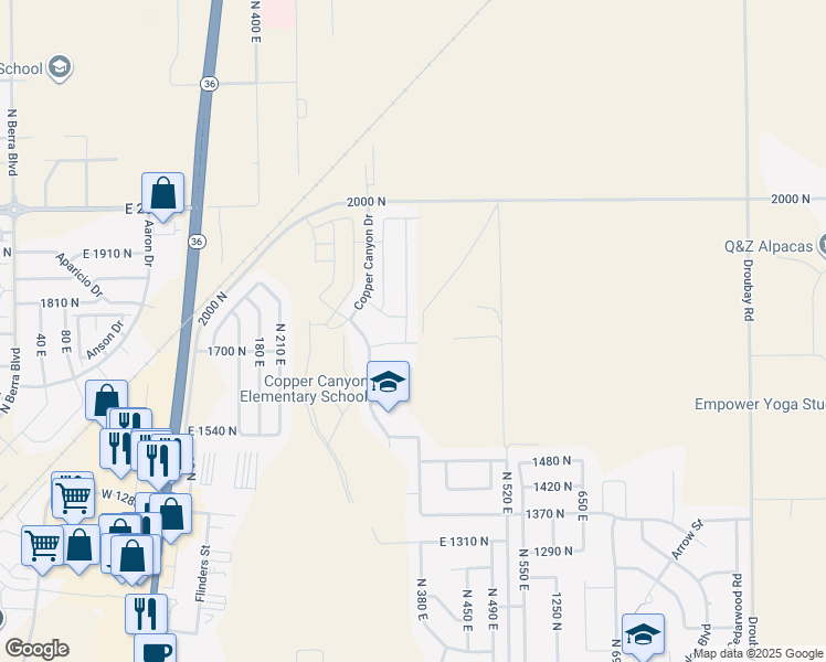 map of restaurants, bars, coffee shops, grocery stores, and more near 1742 370 East in Tooele