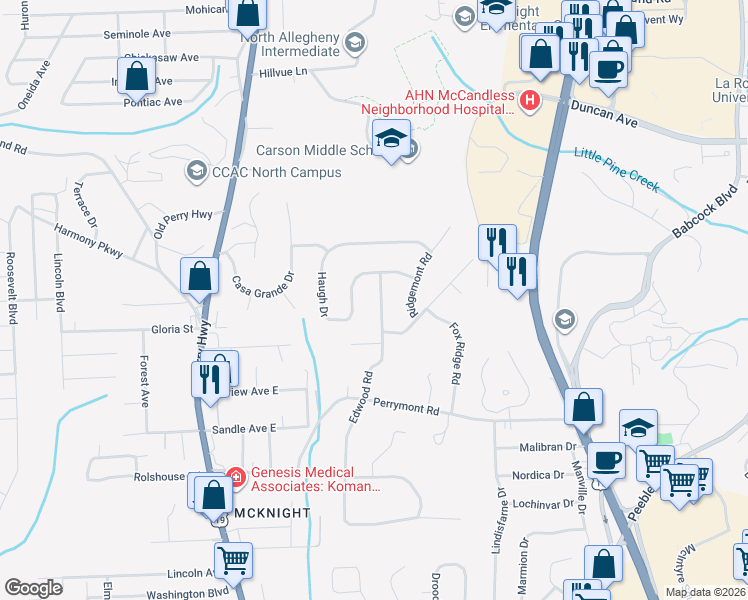map of restaurants, bars, coffee shops, grocery stores, and more near 338 Haugh Drive in Pittsburgh