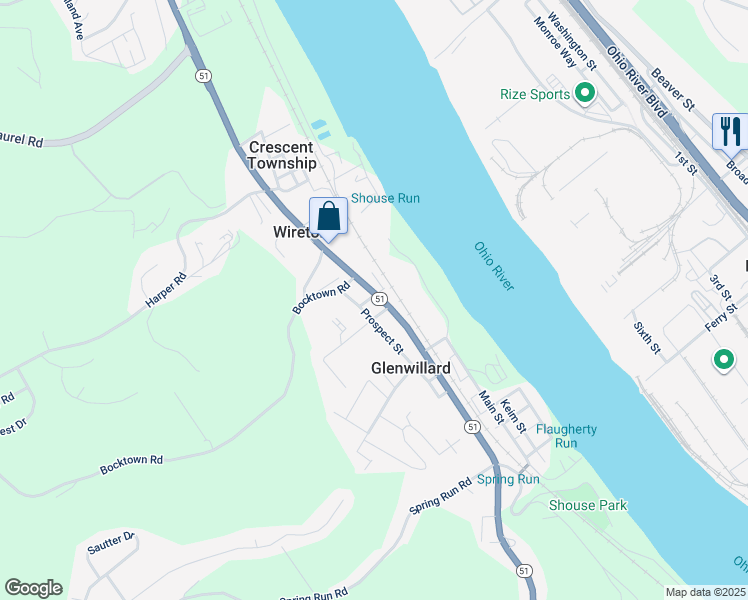 map of restaurants, bars, coffee shops, grocery stores, and more near 644 Prospect Street in Crescent Township