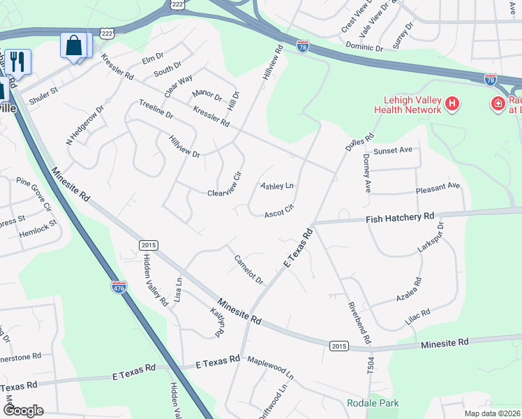 map of restaurants, bars, coffee shops, grocery stores, and more near 4250 Ascot Circle in Allentown