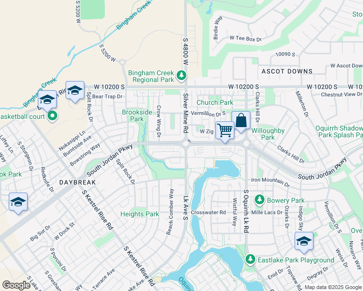 map of restaurants, bars, coffee shops, grocery stores, and more near 4801 South Jordan Parkway West in South Jordan