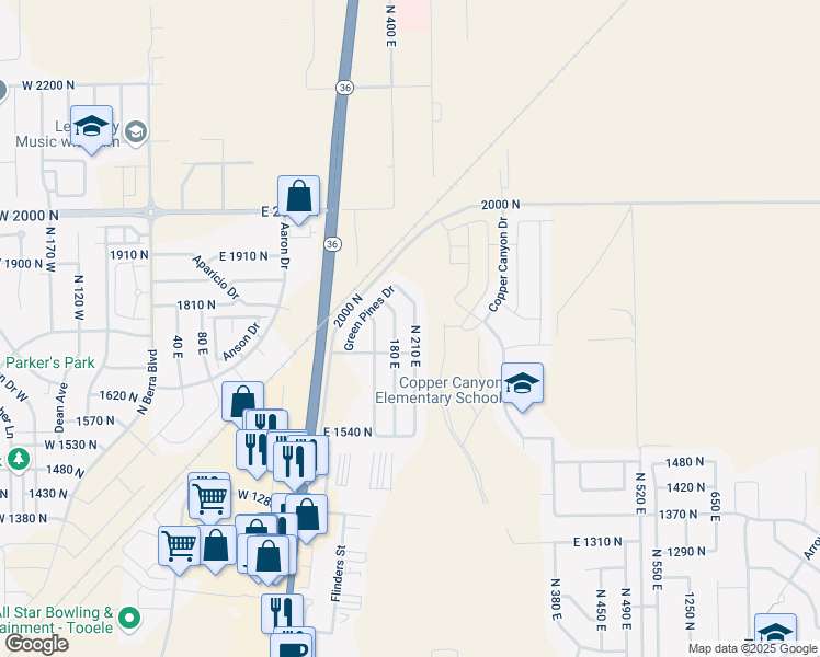 map of restaurants, bars, coffee shops, grocery stores, and more near 1719 North 210 East in Tooele