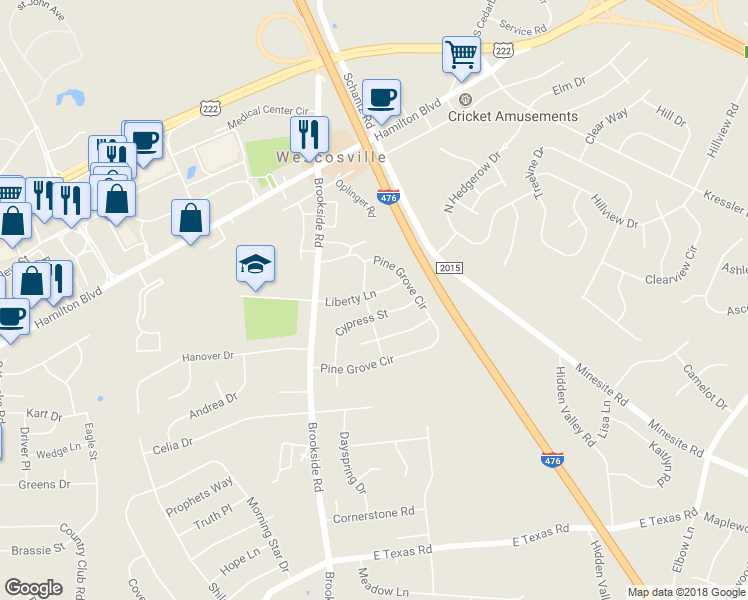 map of restaurants, bars, coffee shops, grocery stores, and more near 4920 Liberty Lane in Allentown