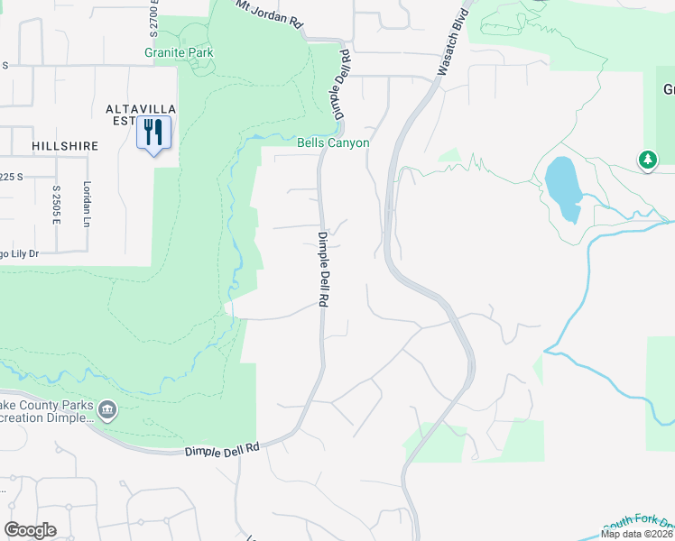 map of restaurants, bars, coffee shops, grocery stores, and more near 10424 Dimple Dell Road in Sandy