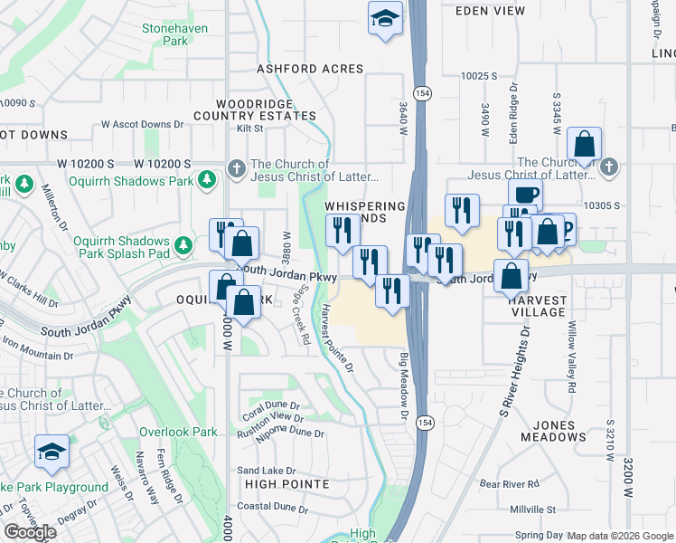 map of restaurants, bars, coffee shops, grocery stores, and more near 3735 South Jordan Parkway in South Jordan