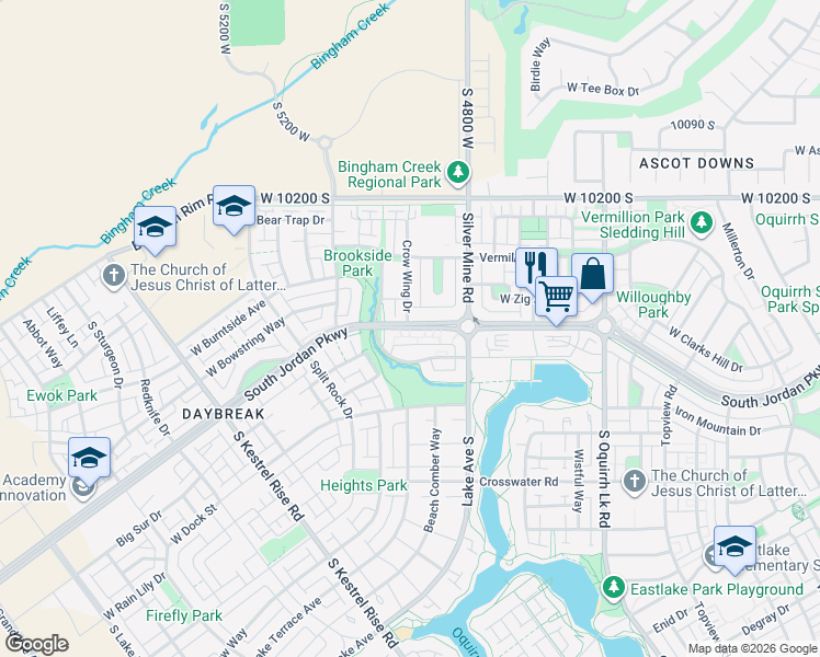 map of restaurants, bars, coffee shops, grocery stores, and more near 4908 Fish Hook Road in South Jordan