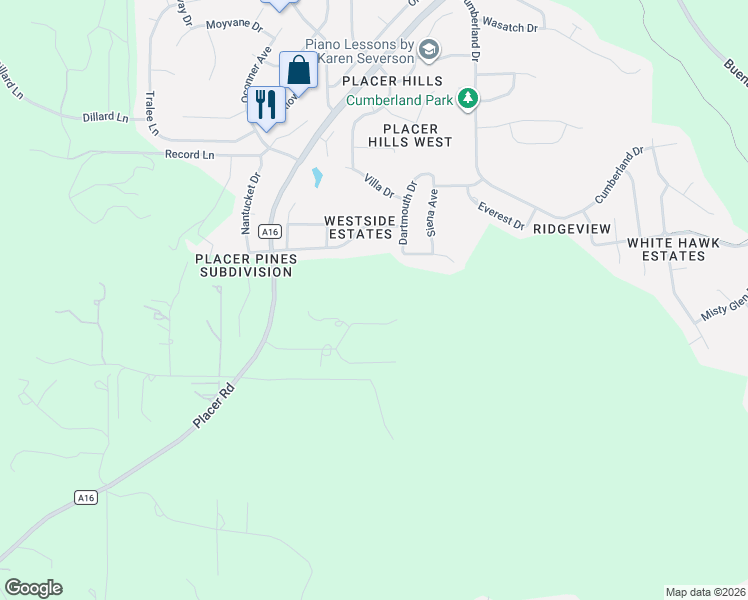 map of restaurants, bars, coffee shops, grocery stores, and more near 16998 Campo Calle in Redding