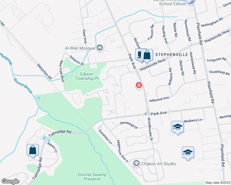 map of restaurants, bars, coffee shops, grocery stores, and more near 96 Park Gate Drive in Edison