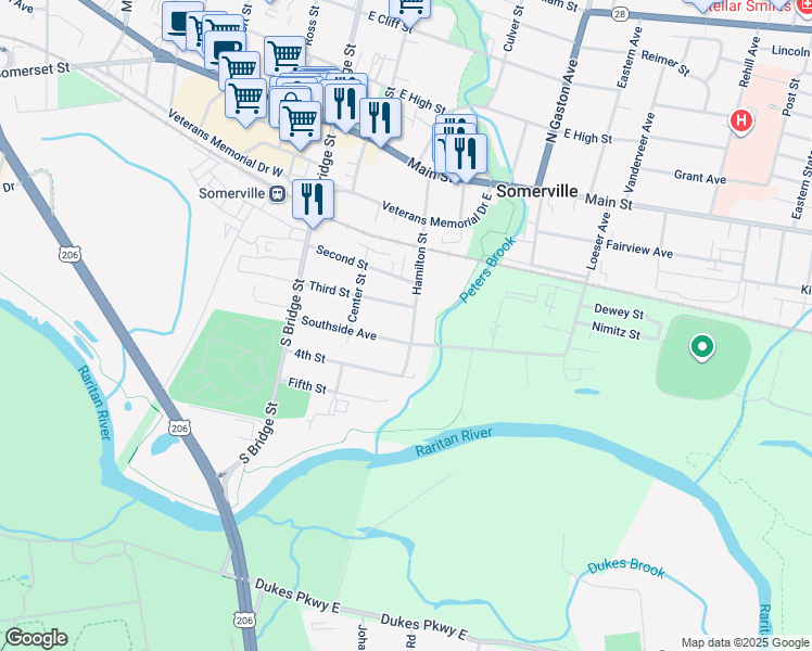 map of restaurants, bars, coffee shops, grocery stores, and more near 153 Hamilton Street in Somerville