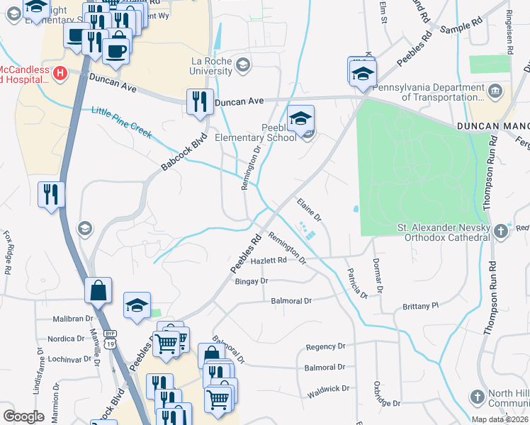 map of restaurants, bars, coffee shops, grocery stores, and more near in McCandless