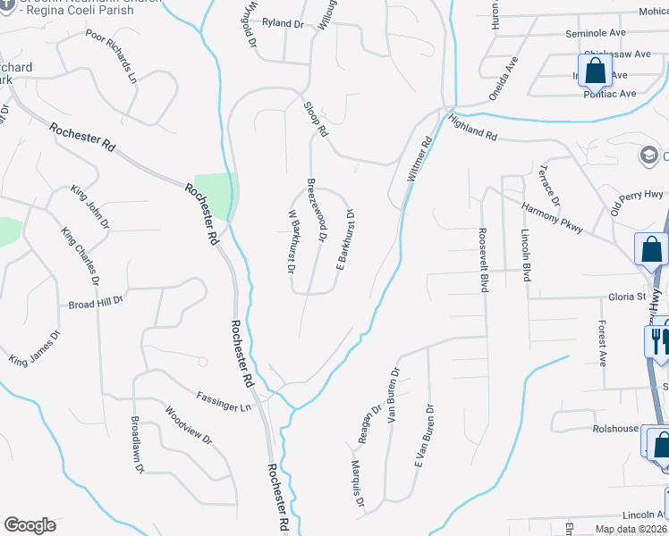 map of restaurants, bars, coffee shops, grocery stores, and more near 8576 East Barkhurst Drive in Pittsburgh