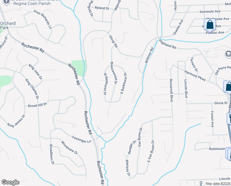 map of restaurants, bars, coffee shops, grocery stores, and more near 8576 East Barkhurst Drive in Pittsburgh