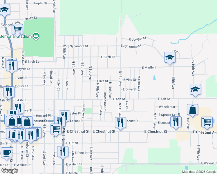 map of restaurants, bars, coffee shops, grocery stores, and more near 401-599 Thompson Ct in Canton