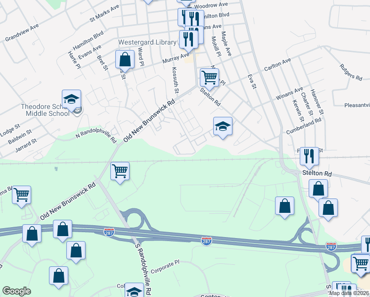 map of restaurants, bars, coffee shops, grocery stores, and more near 7000 Avalon Way in Piscataway