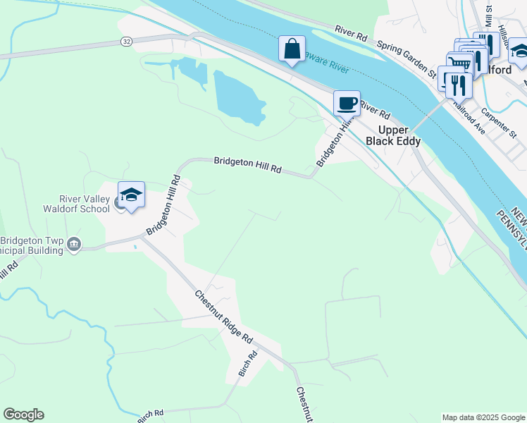 map of restaurants, bars, coffee shops, grocery stores, and more near 1463 Rupp Lane in Upper Black Eddy