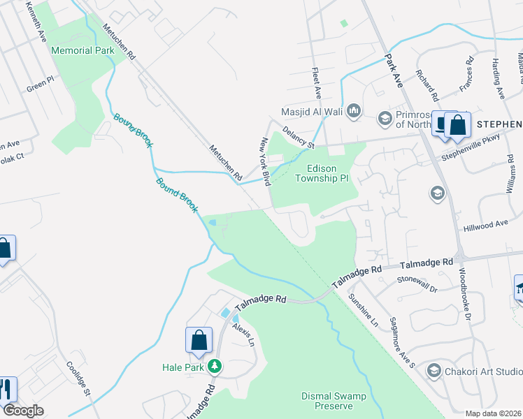 map of restaurants, bars, coffee shops, grocery stores, and more near Tyler Road in Edison