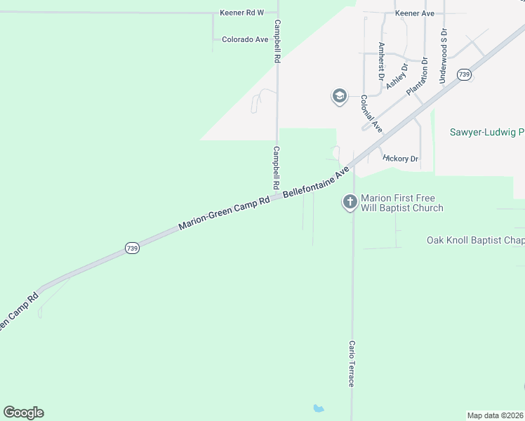 map of restaurants, bars, coffee shops, grocery stores, and more near 1795 Marion-Green Camp Road in Marion