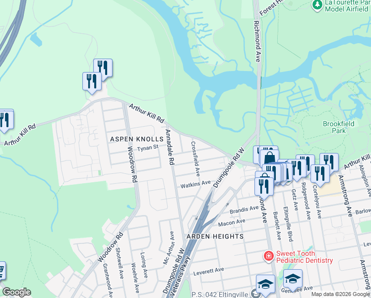 map of restaurants, bars, coffee shops, grocery stores, and more near 107 Ladd Avenue in Staten Island