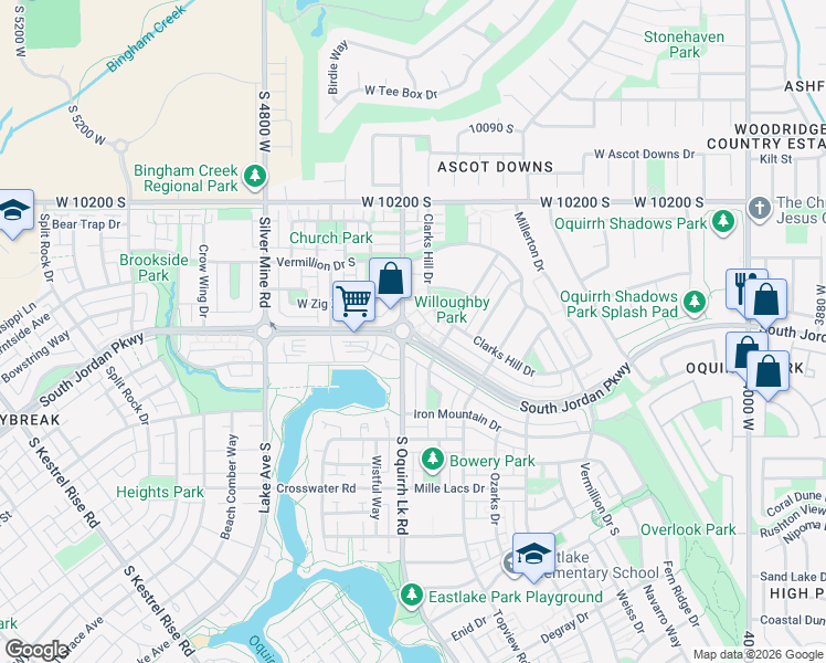 map of restaurants, bars, coffee shops, grocery stores, and more near 4531 South Jordan Parkway in South Jordan