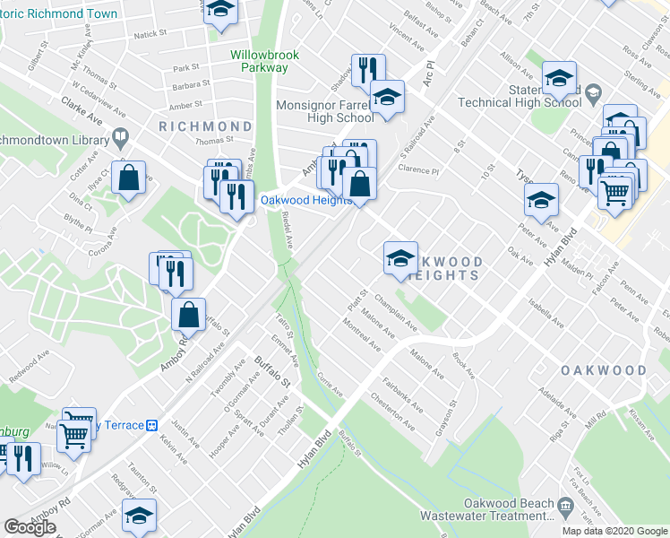 map of restaurants, bars, coffee shops, grocery stores, and more near 18 Champlain Ave in Staten Island