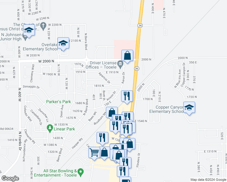map of restaurants, bars, coffee shops, grocery stores, and more near 1773 Anson Drive in Tooele