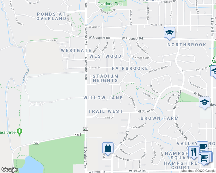 map of restaurants, bars, coffee shops, grocery stores, and more near 2900 Ross Drive in Fort Collins