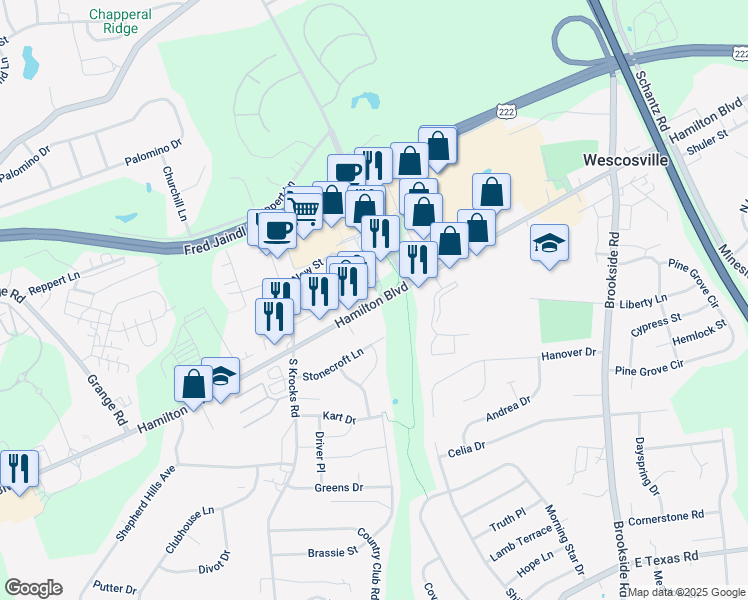 map of restaurants, bars, coffee shops, grocery stores, and more near 5475 Hamilton Boulevard in Allentown