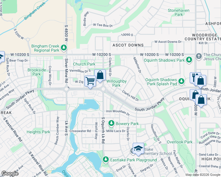 map of restaurants, bars, coffee shops, grocery stores, and more near 4528 South Jordan Parkway West in South Jordan