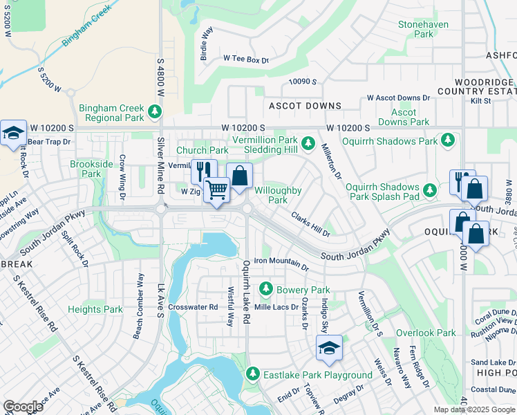 map of restaurants, bars, coffee shops, grocery stores, and more near 4538 South Jordan Parkway West in South Jordan