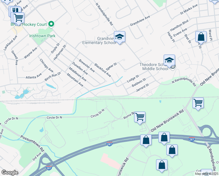 map of restaurants, bars, coffee shops, grocery stores, and more near 36 East Burgess Drive in Piscataway Township