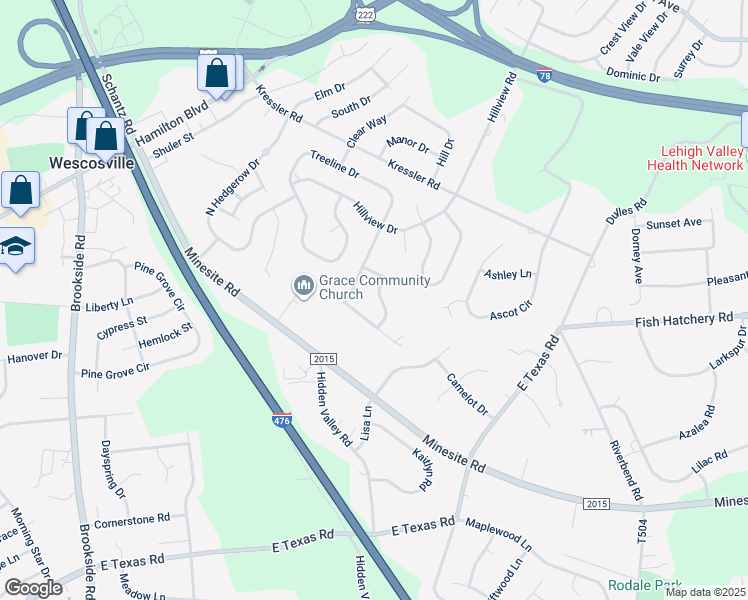 map of restaurants, bars, coffee shops, grocery stores, and more near 4451 Kohler Drive in Allentown