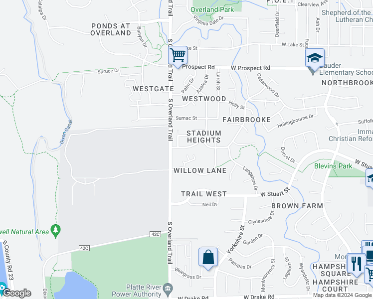 map of restaurants, bars, coffee shops, grocery stores, and more near 1948 Pecan Street in Fort Collins