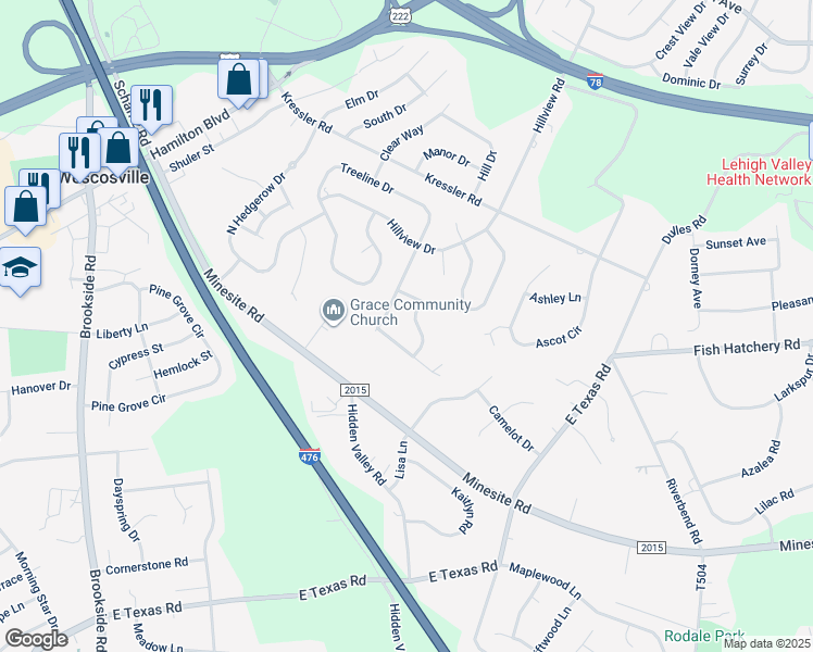 map of restaurants, bars, coffee shops, grocery stores, and more near 4451 Kohler Drive in Allentown
