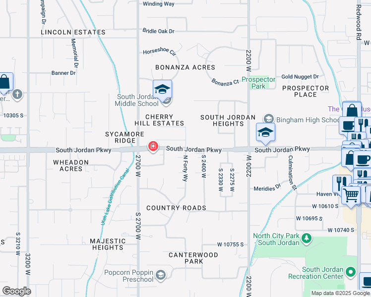 map of restaurants, bars, coffee shops, grocery stores, and more near 11187 South 2480 West in South Jordan